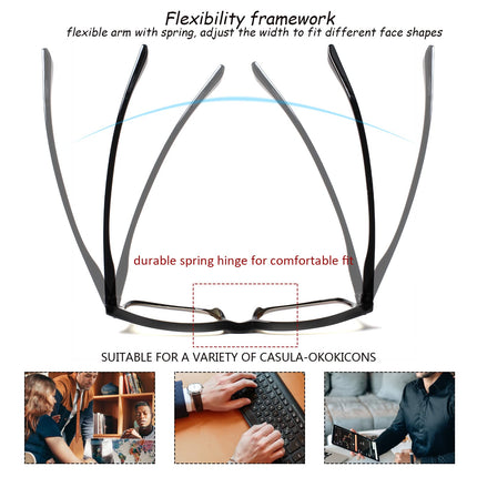 COJWIS Reading Glasses 2 Pack Blue Light Blocking Glasses Spring Hinge Anti Dizzy Women and Men Lightweight Eyeglasses (2 Color Mix, 4.00, multiplier_x)
