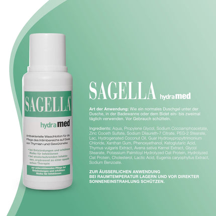 SAGELLA hydramed: Antibacterial wash lotion for the intimate area, intimate care for inflammation and increased risk of infection, 250 ml