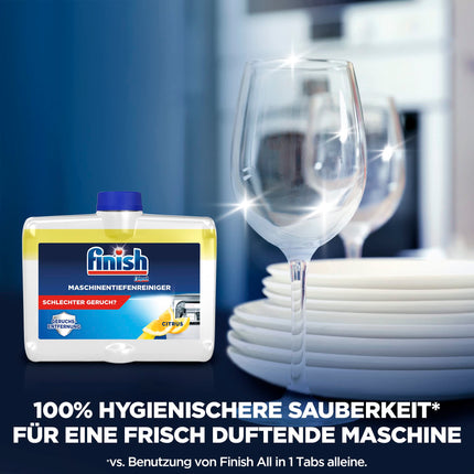 Finish Machine Deep Cleaner Citrus – Liquid machine cleaner against limescale and grease for a clean dishwasher – Value pack with 4 x 250 ml machine cleaner with lemon scent