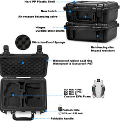 LEKUFEE Small Waterproof Hard Case for DJI Mini 4 Pro Drone and DJI Mini 4 Drone Accessories (Case Only) (Not for DJI RC 2)