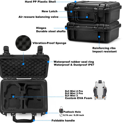 LEKUFEE Small Waterproof Hard Case for DJI Mini 4 Pro Drone and DJI Mini 4 Drone Accessories (Case Only) (Not for DJI RC 2)