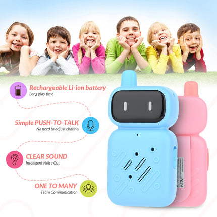 Walkie Talkie Kids 2pcs, Walkie Talkie Rechargeable with Li-ion Battery, Two-Way Radio Set Long Range 1 KMs 2-Way Radio Toddler Toy for 3-12 Year Old Indoor Outdoor Games (Pink+Blue)