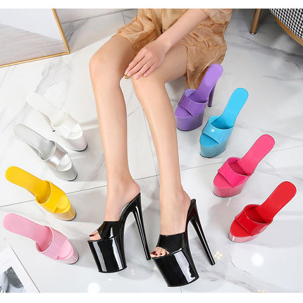 Women's Platform Stiletto High Heels - Open Toe Platform Sandals - 20 cm Heel - Everyday Pole Dance Shoes, Yellow, 45 EU