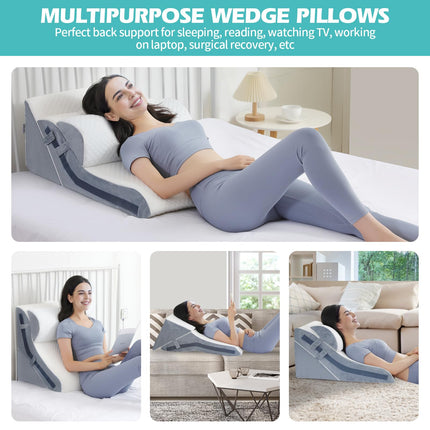 Wedge Pillow for Sleeping, Orthopedic Bed Wedge Pillow Set, 15-in-1 Adjustable Memory Foam Wedge Pillow After Surgery, 9 &amp; 16 &amp; 20 Inch Height 3-in-1 Incline Pillow Wedges for Acid Reflux