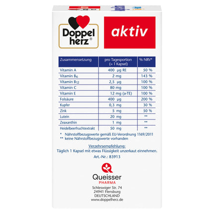 Doppelherz Eyes Extra Day + Night - With Lutein, Zeaxanthin - 5 Vitamins plus Folic Acid - 90 Capsules