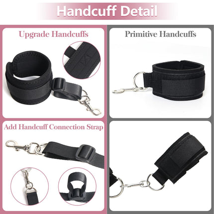 BDSM Bondage Set Bed Restraints Sex Toy for Couples | Extremely Sturdy Restraint Set with Bed Restraints, Handcuffs, Blindfold, Bed Straps, Adjustable Length, 1 Minute Quick Installation