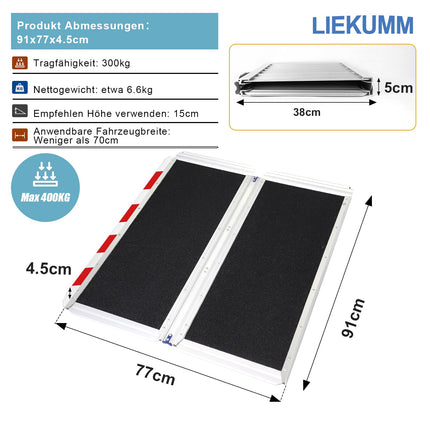 LIEKUMM Wheelchair Ramp 77 cm Wide, 300 kg Capacity Folding Wheelchair Ramp, 91 cm Aluminum Wheelchair Ramp for Stairs, Steps, Curbs, Threshold Ramp for Electric Wheelchairs, Strollers