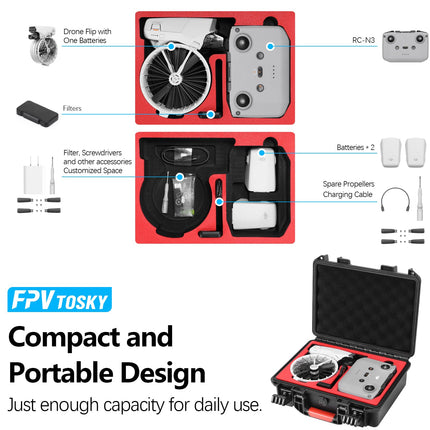FPVtosky Case for DJI Flip with RC-N3, Waterproof, Portable Bag for DJI Flip with RC N3 Remote Control, 3 Batteries and More Accessories