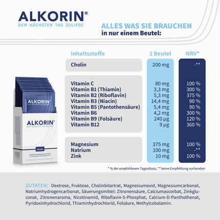 ALKORIN – the proven original | 10 uses | For the sake of the next day | Supports liver function with choline | Base powder | important electrolytes, minerals, and vitamins