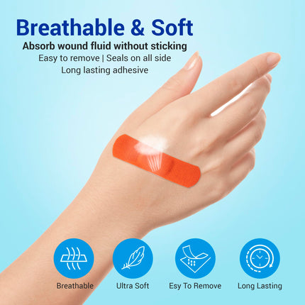 Ourmed Universal Plaster Wound Plasters - Flexible fabric bandages and non-stick bandages, latex-free, for cuts, scrapes, blisters, various sizes, bright colors, 100 strips