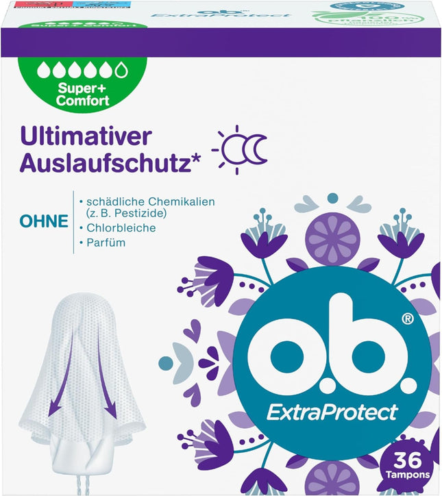 whether ExtraProtect Super + Comfort (36 pieces), tampons for very heavy days, Dynamic Fit technology &amp; extra protective wings for up to 100% leakage protection during your period