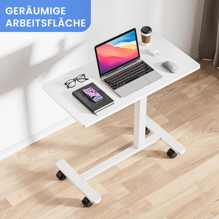 Dripex side table height-adjustable with wheels, nursing table for bed, small wooden computer table overbed table on wheels, sofa table bedside table for living room, bedroom, white