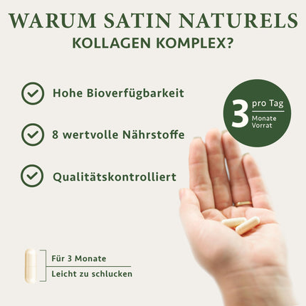 Satin Naturel Hyaluron Collagen Complex - 270 high-dose capsules - Enriched with biotin, selenium, zinc, vitamin C, and bamboo extract for skin, hair, and nails - Made in Germany