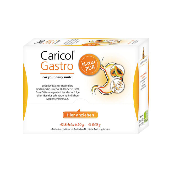 Caricol Gastro | 100% natural product | Support for the gastric mucosa | With the power of papaya &amp; biotin | With papain | 42 sticks of 20 g each (840 g)