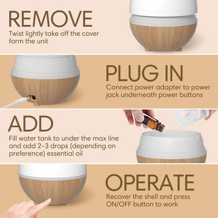 SALKING Aroma Diffuser, 100ml Small Ultrasonic Aromatherapy Diffuser for Essential Oils, with Automatic Shut-Off Function, Warm White Light, White Wood Grain Diffuser for Home, Office, or Yoga