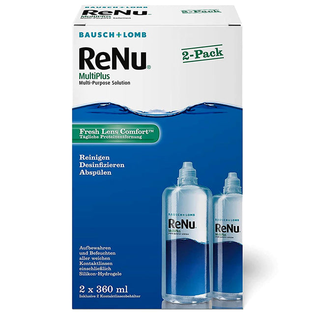 Bausch + Lomb ReNu MultiPlus Combination Solution with Protein Remover - Contact Lens Cleaner, Storage Solution, Soft Lenses, Twin Pack 2 x 360 ml