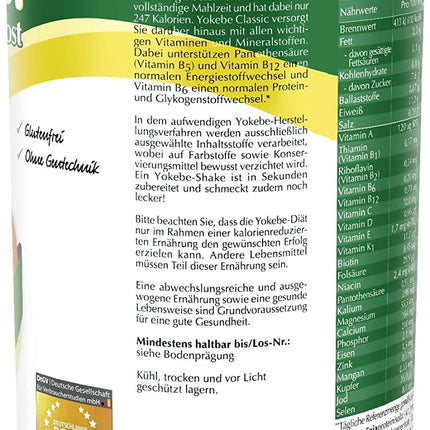 Yokebe Classic - Diet Shake for Weight Loss - Gluten-Free and Vegetarian - Meal Replacement for Weight Loss with High-Quality Proteins - 500 g = 12 Servings