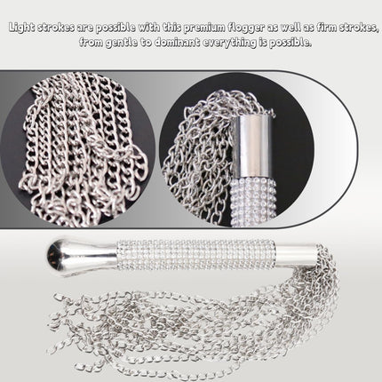 Whip Erotic Props Metal with Chain, Flogger Riding Erotic Pearl Handle Spanking Whip Adult Game Bondage Sex Toys for Couples SM Role Play