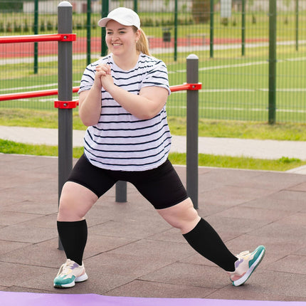 PUTUO Compression Stockings Thick Calves Men: Thrombosis Stockings Women Plus Size Support Stockings Men Women Compression Socks Open Toe for Flight Medical Running Travel Black 4XL 1 Pair