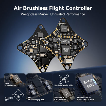 BETAFPV G473 5IN1 Air Brushless Flight Controller 1S AIO Lightweight FC Built-in Serial ELRS RX with 16MB BlackBox BB51 Bluejay 96K ESC OSD Chip External UART Port for 1S FPV Whoop Drone Quadcopter