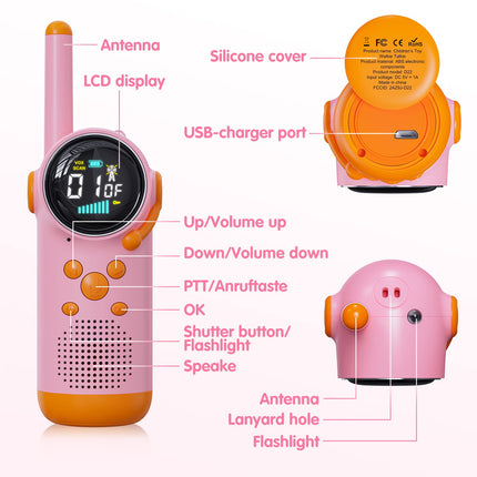 Selvim Walkie Talkies for Kids [Multiple KM Range &amp; 8 Channels], Walkie Talkie with LCD Screen, Rechargeable Toy for Indoor Outdoor Activities, Gifts for 3-8 Year Old Boys Girls