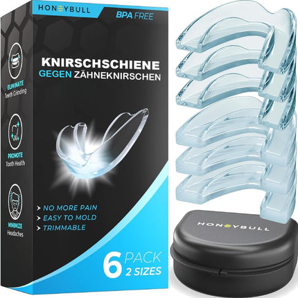 HONEYBULL Nighttime Teeth Grinding Guard [6-Pack - Mixed] Available in 2 Sizes | Comfortable Custom Mouth Guard for Teeth Grinding, Bruxism, and Nighttime Bite Guard (Mixed)