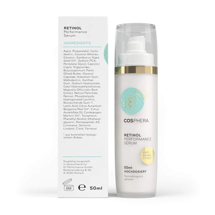 Cosphera - Retinol Performance Serum 50 ml - with hyaluronic acid - vegan high-dose concentrate gel for face, neck - anti-wrinkle moisturizing treatment for women and men