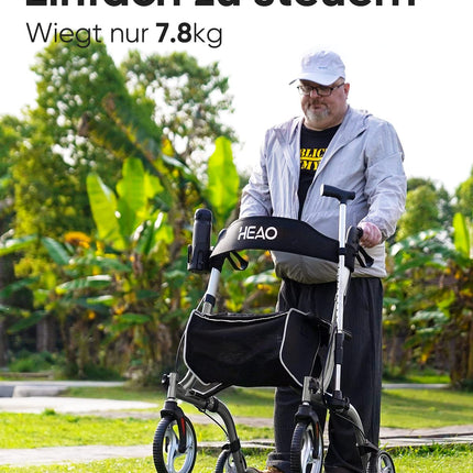 HEAO Rollator Walking Aid for Seniors with Seat, Rollator with Cup Holder and Padded Backrest, Foldable Design, Lightweight Only 7.8 kg, 10" Wheels for Maximum Mobility, Gray