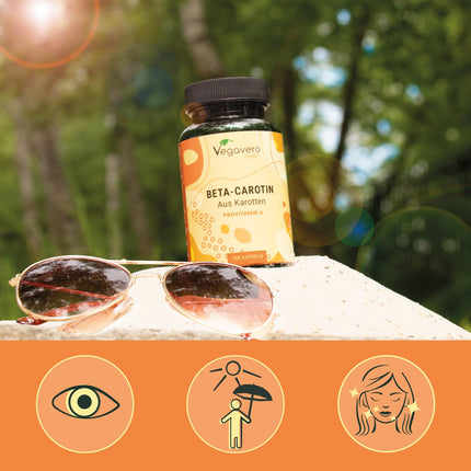 Beta Carotene Capsules | Price-Performance Winner 2024* | 100% natural from carrot extract | Tanning Capsules - Eyes* | German production Vegavero® | Laboratory-tested, vegan, no additives | 180 Capsules