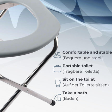 AIRM Health Foldable Commode Chair – Comfort Toilet Seat with Bucket and Lid – Toilet Aid for Seniors, Pregnant Women, Nursing &amp; Rehabilitation – Foldable Care Toilet for Home