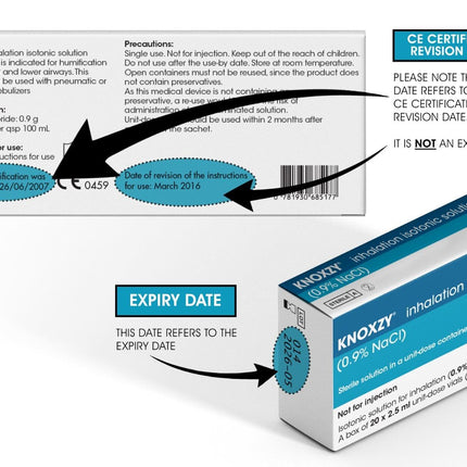 KNOXZY Sterile Isotonic Saline Solution 0.9% – Sodium Chloride NaCl – Inhalation Saline Solution for Airway Humidification – 20 x 2.5 ml Unit-Dose Vials (2-Pack)