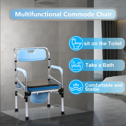 Tubiaz Non-Slip Commode Chair with Padded Seat and Bucket, Height Adjustable 42-54cm, Toilet Chair for Seniors, Disabled People, and Pregnant Women, Up to 160 kg, M1-GGP8073c