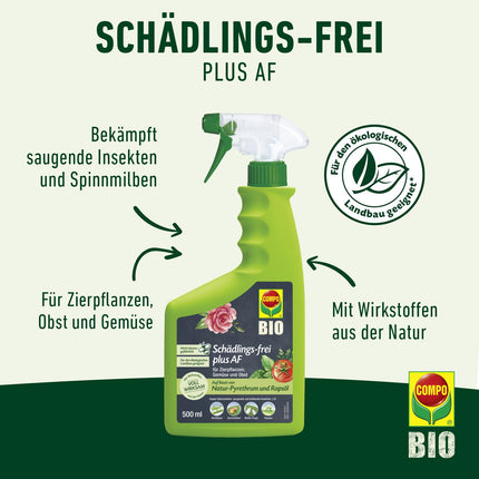 COMPO Pest-free plus AF - Spray against aphids, scale insects, mealybugs, box tree moths, etc. - for ornamental plants and pome fruits - 500 ml - ready-to-use insecticide