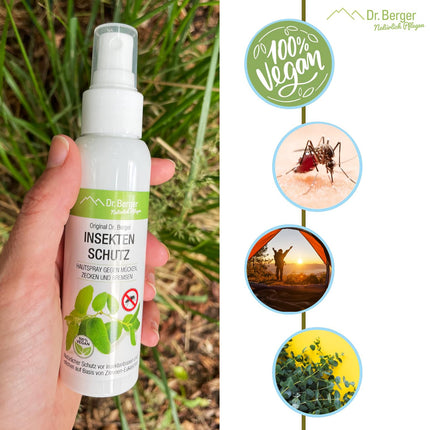 Dr. Berger Insect Repellent [VEGAN] Mosquito Repellent | Protection against ticks, mosquitoes, midges, and horseflies | Skin spray also suitable for children - Natural protection against mosquito bites | Mosquito spray