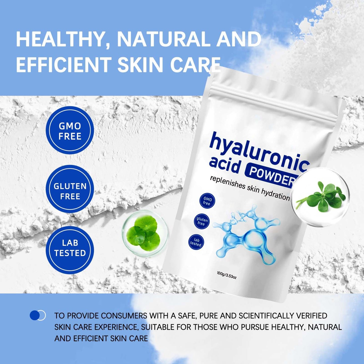 100g Hyaluron Pulver, Hyaluronsäure Pulver niedermolekular, Pur & Vegan Hyaluron Säure Pulver, Creme Gel Serum Filler Gesicht Niedermolekular Hyaluronsäure Außenwirkung