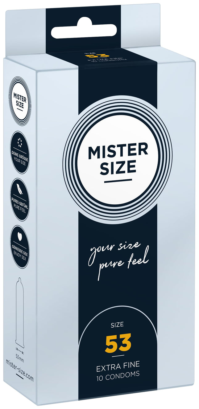 MISTER SIZE Condoms – Extra Thin &amp; Ultra-Thin – Realistic Feel &amp; Extra Moist – Perfect Fit – Made from Natural Rubber Latex for a Natural Feel &amp; Maximum Safety (10 Pack, 53mm)