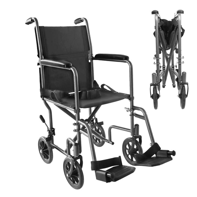 PEPE Mobility - Folding Wheelchair Lightweight Narrow (Seat 38 cm), Steel Transport Wheelchair, Indoor for Elderly People, with Footrest