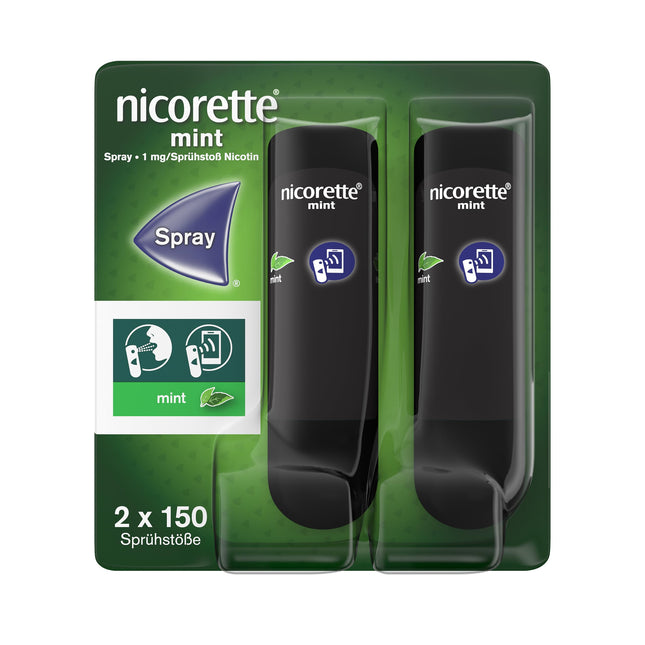 NICORETTE spray with mint flavor – quit smoking with nicotine spray – 1 spray replaces up to 150 cigarettes – for smoking cessation 2 pcs.