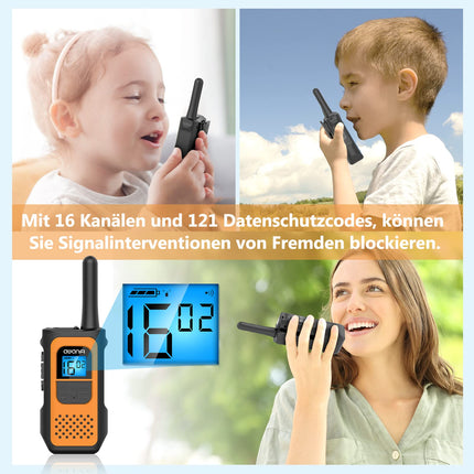 AWANFI Walkie Talkie Rechargeable with Li-ion Battery, Walkie Talkie Children Adults, Long Range Radio, 16 Channels Walky Talky, VOX and Type C Charging Cable for Biking Camping Hiking