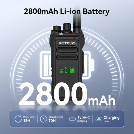 Retevis NR30D Long Range Walkie Talkies, DMR Two-Way Radios, Next-Gen Noise Cancellation, IP67, 2800 mAh, Compatible with Moto AES256 for Hotels (Black, 3 Pack)