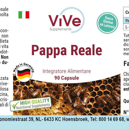 Royal Jelly 500mg - 90 Capsules - Standardized to 4% 10-HDA - High-quality according to ISO standards - Gently freeze-dried | Quality from Germany by ViVe Supplements