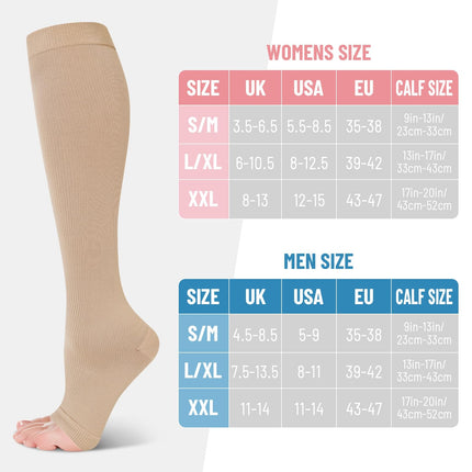 2 pairs of compression stockings for women, 20-30 mmHg compression socks, long compression socks, travel stockings, support stockings for varicose veins, edema, flight, sports, travel, L/XL
