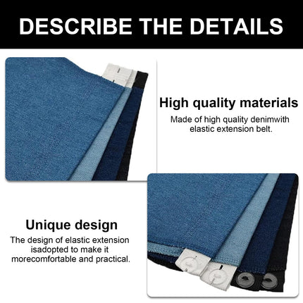 4 pieces trouser extenders for pregnancy, trouser extenders, trouser extenders for pregnant women, trouser waistband extenders come with 1 black trouser button extender (black, blue, light blue, dark blue).