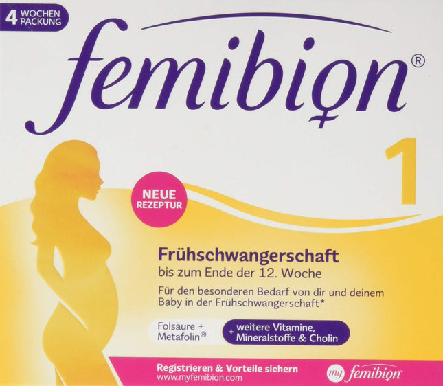 Femibion ​​1 Early Pregnancy, Daily Food Supplement for Weeks 1-12, with Choline, Folic Acid, Metafolin, 4-Week Pack, 28 Tablets