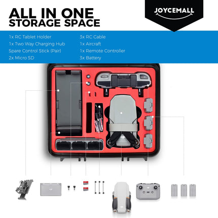 29.5 x 26.6 x 14.2 cm Waterproof Portable Case, JOYCEMALL Professional Large Compact Anti-Crash Carrying Case Hard Shell Storage Box Compatible with DJI Mavic Mini 2 Drone Accessories Full Protection Black