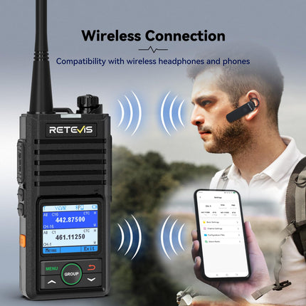 Retevis RB658 Walkie Talkies, Professional 2-Way Radio, APP Setting, Intelligent Noise Reduction, Alarm, 1800mAh Rechargeable Two-Way Radios for Adults, Motorcycle (1 Pack, Black)