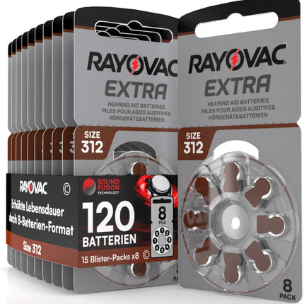 120 hearing aid batteries Rayovac Extra 312 with Sound Fusion Technology 15x8 pieces