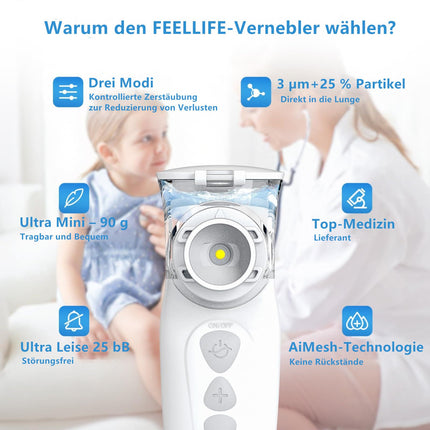 FEELLIFE Inhaler Children Inhaler Adult Nebulizer Inhaler Baby Rechargeable Quiet Handheld Inhaler Air Pro VIII with AIMESH Technology for Children Adults Baby