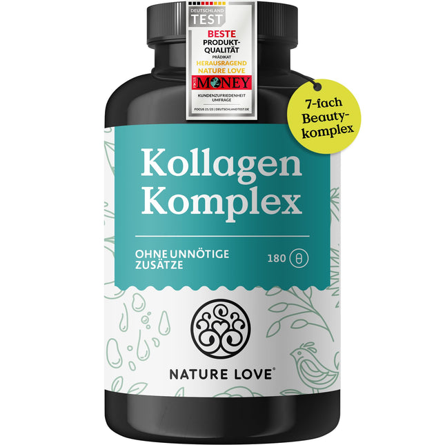 NATURE LOVE® Collagen Complex – 180 Capsules – with hyaluronic acid, biotin, selenium, zinc, vitamin C from acerola &amp; silicon from bamboo extract – high-dose collagen – laboratory-tested and produced in Germany
