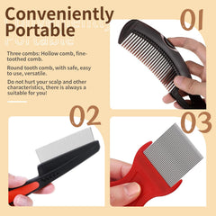 Stainless steel lice comb set, 3 pieces, lice comb, dandruff comb, 3 styles, lice comb for children, reduces itching, for children, adults and pets to remove lice and dandruff